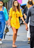 Alessandra Ambrosio stuns in a yellow dress as she and boyfriend Richard Lee grab lunch with friends in Sao Paulo, Brazil