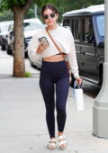Lucy Hale sports a cropped sweatshirt and leggings as she hits a Pilates class in Studio City, California
