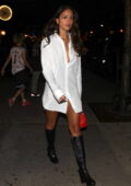 Eiza Gonzalez looks amazing in a white shirt dress while out for dinner with boyfriend Paul Rabil in New York City