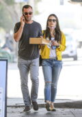 Jordana Brewster shows off her engagement ring during a shopping trip with fiancé Mason Morfit in Hollywood, California