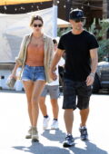 Alessandra Ambrosio displays her supermodel legs in denim shorts while out to lunch in Venice Beach, California