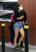 Natalie Portman dons a black sweatshirt and denim shorts while visiting a medical center in Beverly Hills, California