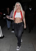 Tana Mongeau flaunts her midriff and more during a night out with friends at the SHOREbar in Santa Monica, California