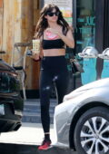 Sara Sampaio shows off her slender frame in a tiny crop top and leggings while stopping for a smoothie in West Hollywood, California