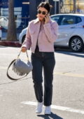 Lucy Hale looks pretty in a pink coat as she grabs her morning coffee before running a few errands in West Hollywood, California