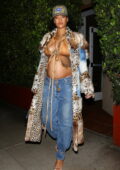 Rihanna puts on a stylish display while showing off her baby bump on a dinner outing at Giorgio Baldi in Santa Monica, California