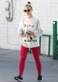 Cara Santana goes makeup free as she steps out wearing bright pink leggings in Los Angeles