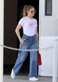Jennifer Lopez looks great in a white Coca Cola tee and blue jeans while leaving a studio with Ben Affleck in Los Angeles