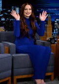 Sophie Turner looks amazing in a blue dress during her appearance on 'The Tonight Show Starring Jimmy Fallon' in New York City