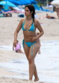 Camila Cabello displays her curvy figure in a blue bikini while enjoying beach day with friends in Coral Gables, Florida