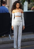 Cindy Bruna attends the Jean Paul Gaultier Couture FW 2022-2023 show during Paris Fashion Week in Paris, France