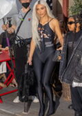 Kim Kardashian rocks a black Balenciaga bodysuit while stepping out for dinner in Paris, France
