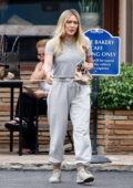 Hilary Duff keeps it comfy in grey top and sweatpants while out to grab breakfast in Studio City, California