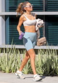 Chantel Jeffries shows off her taut physique in a sports bra and legging shorts while visiting a chiropractor's office in Los Angeles