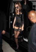 Hailey Bieber looks sensational in black lingerie as she attends Doja Cat's 27th birthday with Justin Bieber in West Hollywood, California