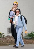 Ashley Tisdale and Christopher French step out for a late lunch with their daughter Jupiter in Los Feliz, California
