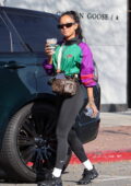 Karrueche Tran dons a Nike windbreaker and leggings during a coffee run at Alfred's in West Hollywood, California