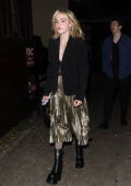 Kiernan Shipka dazzles in a gold shimmering skirt while attending Lori Harvey's birthday party in West Hollywood, California