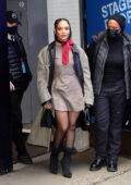 Tessa Thompson keeps it stylish in a plaid mini dress while visiting 'Good Morning America' in New York City