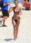 Lais Ribeiro displays her stunning figure in a black and white bikini during a beach day at Ipanema beach in Rio de Janeiro, Brazil