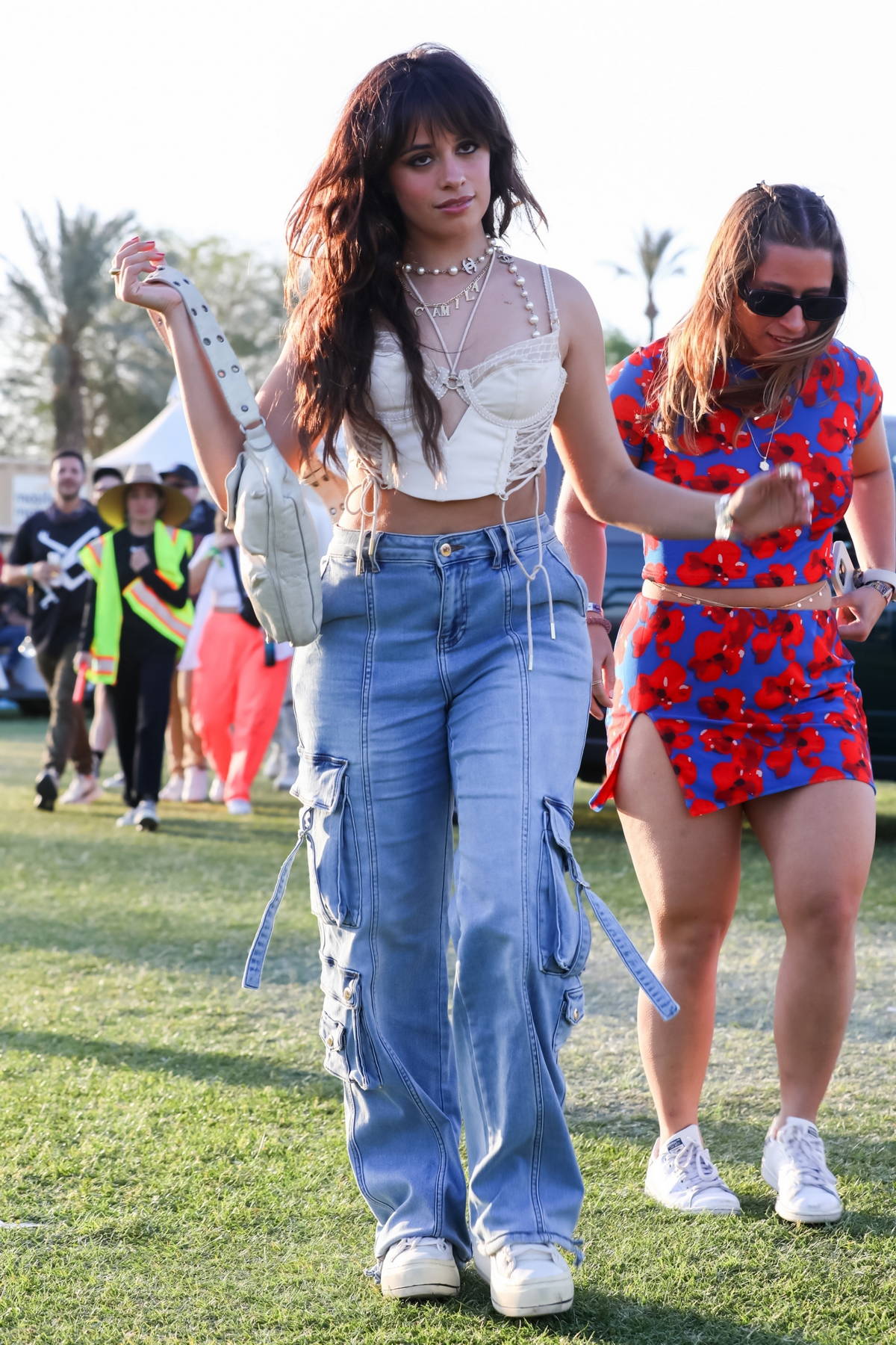 Cabello wears a corset top and cargo denim at 2023 Valley Music and