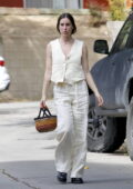 Scout Willis wears a white vest with matching linen trousers while out in Los Angeles