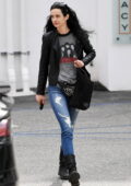 Krysten Ritter rocks a leather jacket with skinny jeans boots while stepping out in Beverly Hills, California
