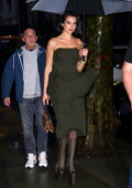 Dua Lipa looks stylish in an olive green knit dress while attending pre Met Gala dinner at Anna Wintour's house in New York City