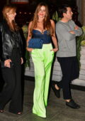 Sofía Vergara stands out in bright neon green pants while enjoying a family dinner at Avra in Beverly Hills, California