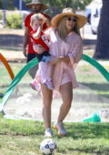 Hilary Duff takes her daughters to the park for soccer practice in Sherman Oaks, California