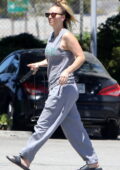 Kaley Cuoco leaves the gym and stopping at Jersey Mike's Subs before grocery shopping at Vons in Calabasas, California