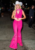 Kelsea Ballerini seen wearing pink Barbie Cowgirl costume as she hosts a Halloween Costume Party in New York City