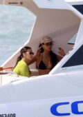 Juliana Nalu spotted in a black bikini as she enjoys a boat ride with friends while vacationing in Trancoso, Brazil