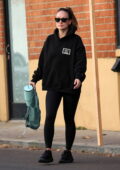 Olivia Wilde sports a black hoodie and leggings as she leaves the gym after her daily workout in Studio City, California