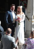 Francesca Newman-Young seen at her wedding to Pete Clarke the Chelsea Registry Office in London, England