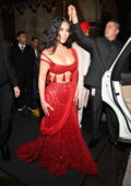 Kim Kardashian looks gorgeous in a red outfit while attending Anant Ambani's wedding in Mumbai, India