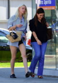 Anya Taylor-Joy puts on a leggy display in an oversized blue pinstriped shirt and black shorts while stepping out for lunch in Los Angeles