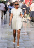 Ashley Roberts looks chic in a short white dress as she leaves Heart radio in London, England
