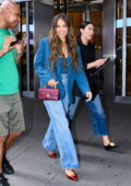 Jessica Alba looks chic in a blue blazer and jeans while promoting the new season of 'Honest Renovations' in New York City