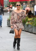 Ashley Roberts looks stylish in a short dress and leather boots as she leaves Global Radio studios in London, England