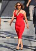 Halle Berry looks sensational in a red dress as she arrives for an appearance on 'Jimmy Kimmel Live!' in Hollywood, California