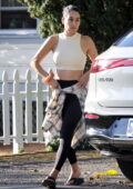 Nikki Garcia shows off her fit physique in a crop top and leggings while running errands in Napa Valley, California